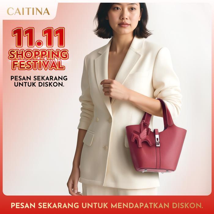 (CN6004 CAITINA x POPSEA) Tas Wanita CN6004: Tas Keranjang Sayuran Fashion / Bucket Bag All-match Mo