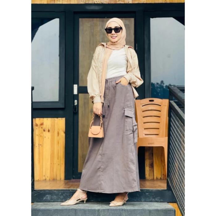 Rok Cargo Panjang Wanita Standar Jumbo Korean Sytle / Maxy Dress Kekinian Muslim Dewasa Pasti Diskon