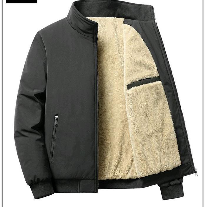 jaket & mantel Jaket Pria Hangat dengan Lapisan Dalam Bulu Lembut dan Desain Zipper Modern untuk Mus