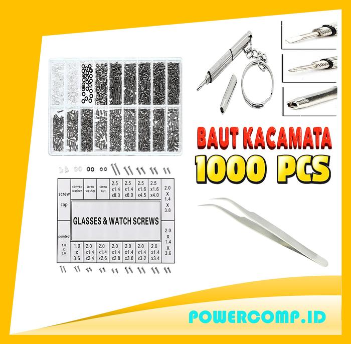 Set 1000 Pcs Baut Kacamata & Jam Tangan Lengkap + Obeng + Pinset | Sekrup Mini Alat Service Elektron