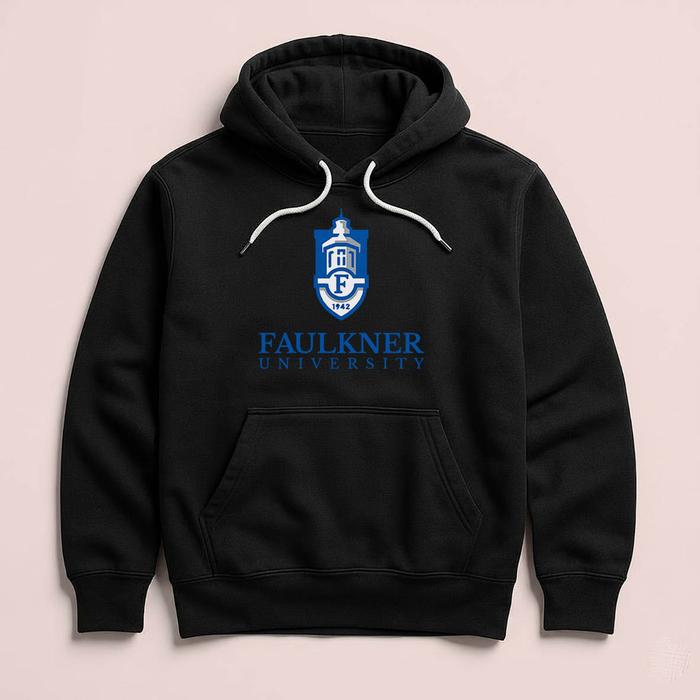 Hoodie FAULKNER University Alabama Premium Fleece Cloth Sweater Jacket Hood Black Hitam