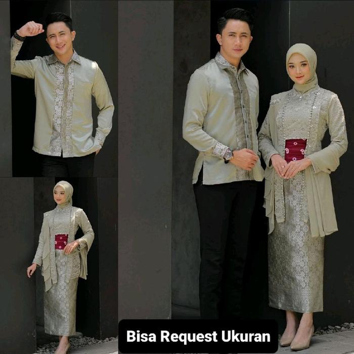 SET KEBAYA KUTUBARU LAKSMI SAGE ORI COUPLE KEMEJA KOKO KOMBINASI ANAK & JUMBO / BAJU SETELAN SERAGAM