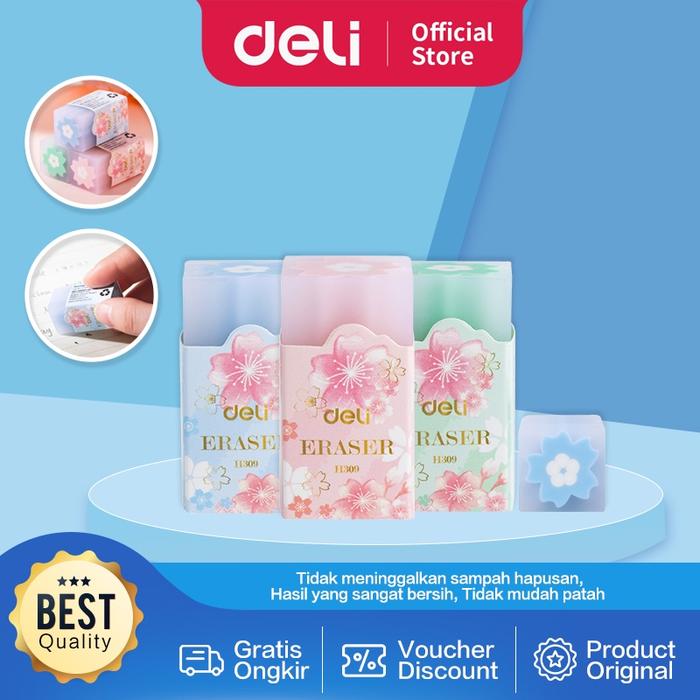 Deli School Eraser / Penghapus Lucu Gambar Bunga Sakura Tidak Meninggalkan Sampah Hapusan Hasil Sang