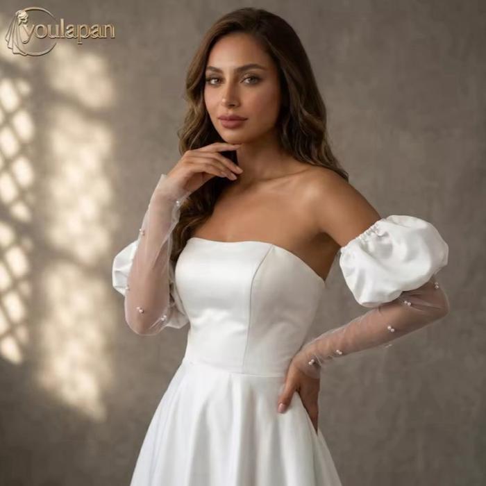 Wedding Bridal Puff Sleeve Sarung Lengan Pengantin Transparan Tile Mutiara Aksesori Gaun