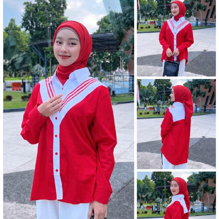 meyfashion/ blus merah putih bunga/ blus mf / blus bunga/