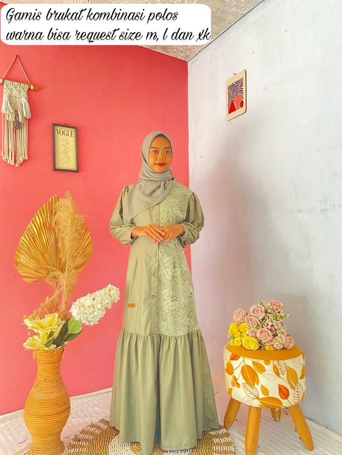 Gamis Pesta simple Azalea brukat kombinasi toyobo