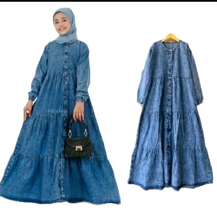 jelita gamis jeans anak tanggung 11-15tahun amora maxy jeanswashed HQ kancing aqurat bahan umbrella