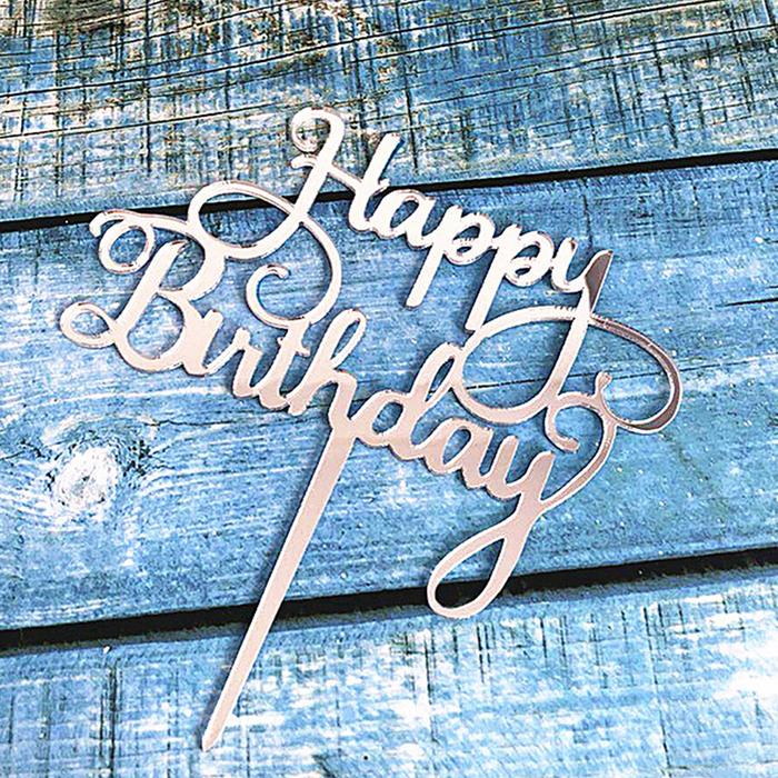 Happy Birthday Acrylic Cake Topper Silver Pink Color Castle Cupcake