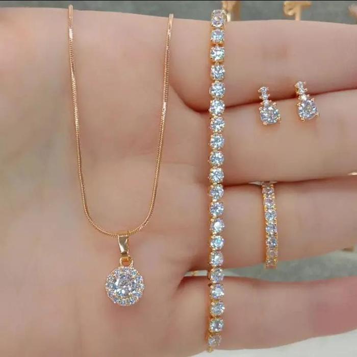 Set Perhiasan 5pcs MN5 Emas Gold Bahan Titanium Wanita Dewasa Anti Karat Realpict Terbaru Simple Ele