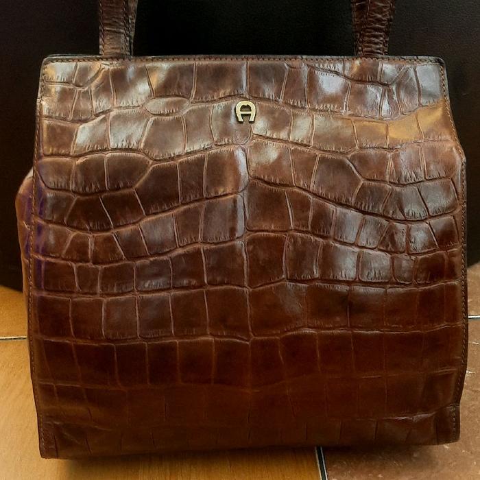 tas preloved aigner croco leather authentic