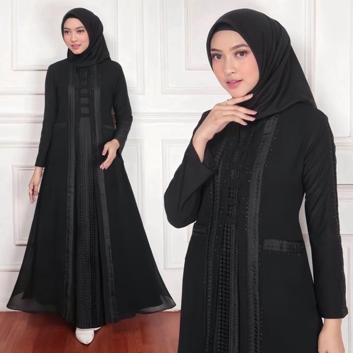 Gamis Abaya Turkey Bordir Hitam Full Muslim Turki Mewah Ceruty Lembut Wanita - Bahan Jersey Mix Seru