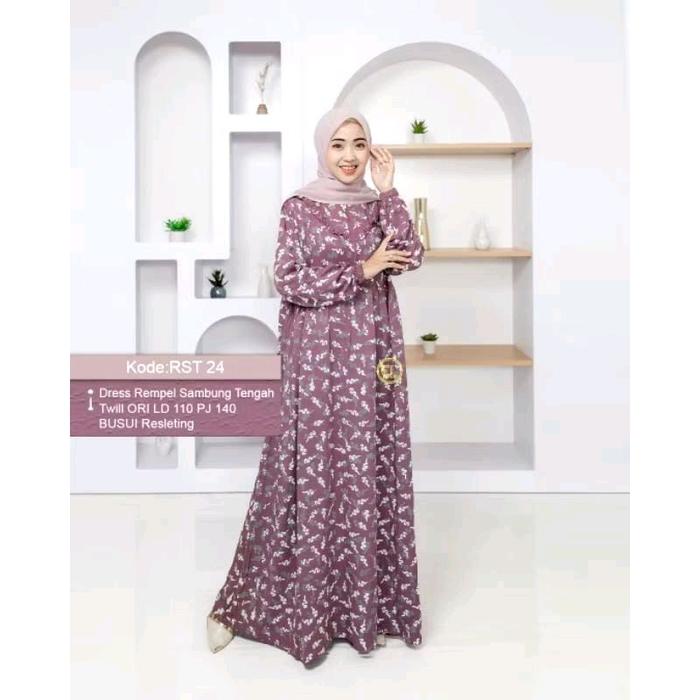 GAMIS ELZAF TERBARU DRESS REMPEL SAMBUNG TENGAH TWILL ORI Muslim  Wanita