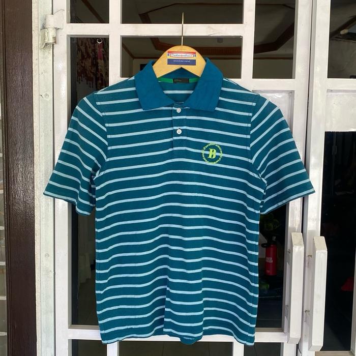 Kaos kerah polo poloshirt atasan anak anak kids salur casual garis garis strip hijau tosca stile ben