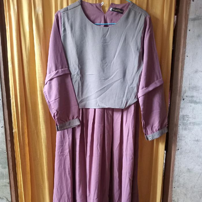 [FREE HIJAB RANDOM] Gamis Asiyah by Riskirich Polos Two Tone Outer Kekinian Korean Style Busui Frien