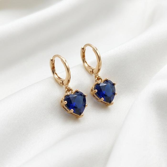 Anting Love Mata Biru Bahan Lapis Emas Earrings Elegan