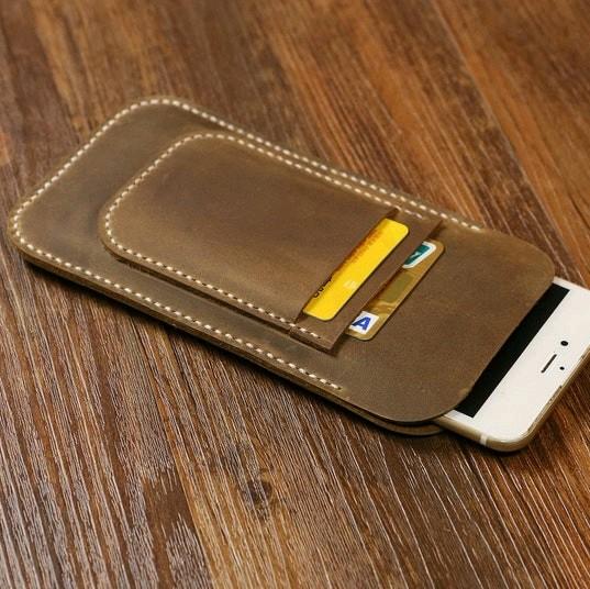 sarung handphone iPhone kulit asli, leather handmade pouch iPhone