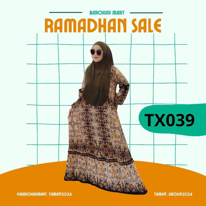 gamis set hijab bahan rayon motif batik premium, jilbab bahan jersey. ramadhan sale TX039