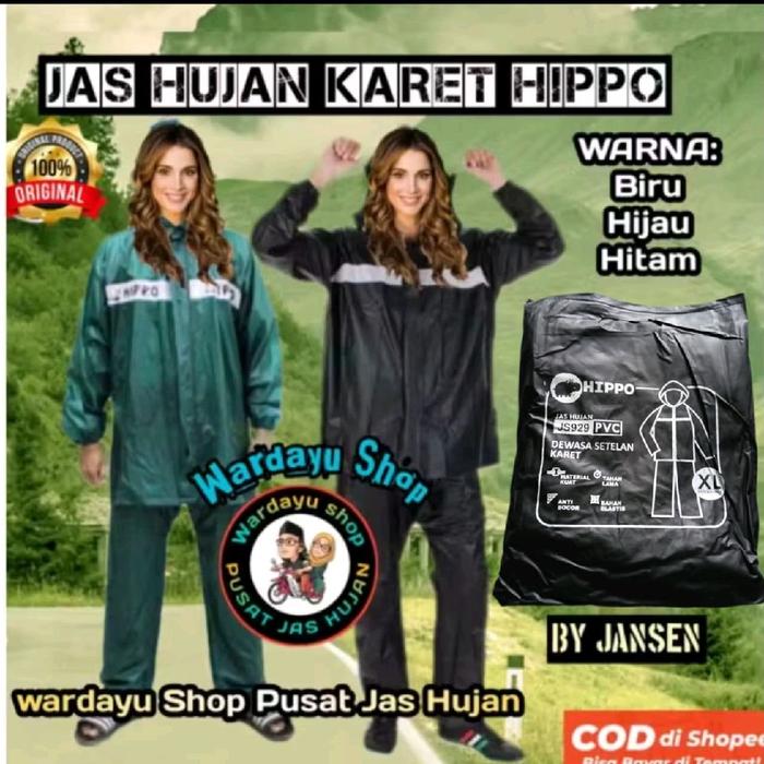 Jas Hujan Original HIPPO JANSEN XL Jumbo Baju Setelan Jaket Celana Bukan Ponco Kelelawar Penguins Pe