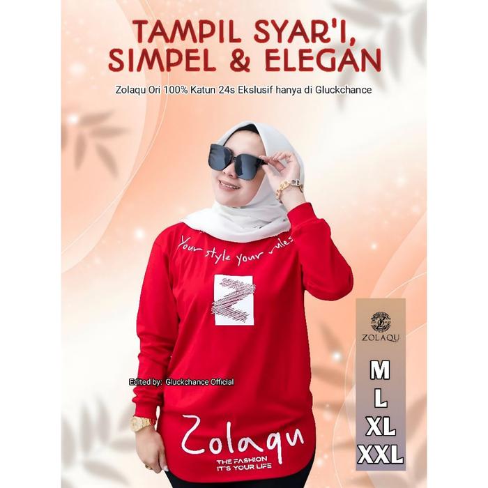 Kaos Wanita Zolaqu Original Lengan Panjang Jumbo Semitunik Merah Nasik Katun 24S