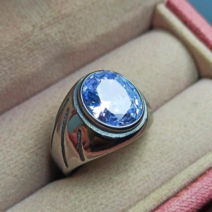 Cincin batu white topaz cuting dimensi 10X12 ring titanium rr ukuran 7,8,9,10