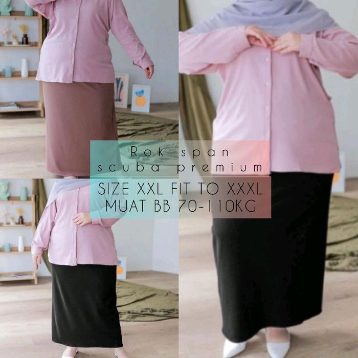 ROK SPAN PANJANG SCUBA MAXI SKIRT BIG SIZE XXL, XXXL BB 70-110KG // ROK KERJA OFFICE WANITA BASIC SC