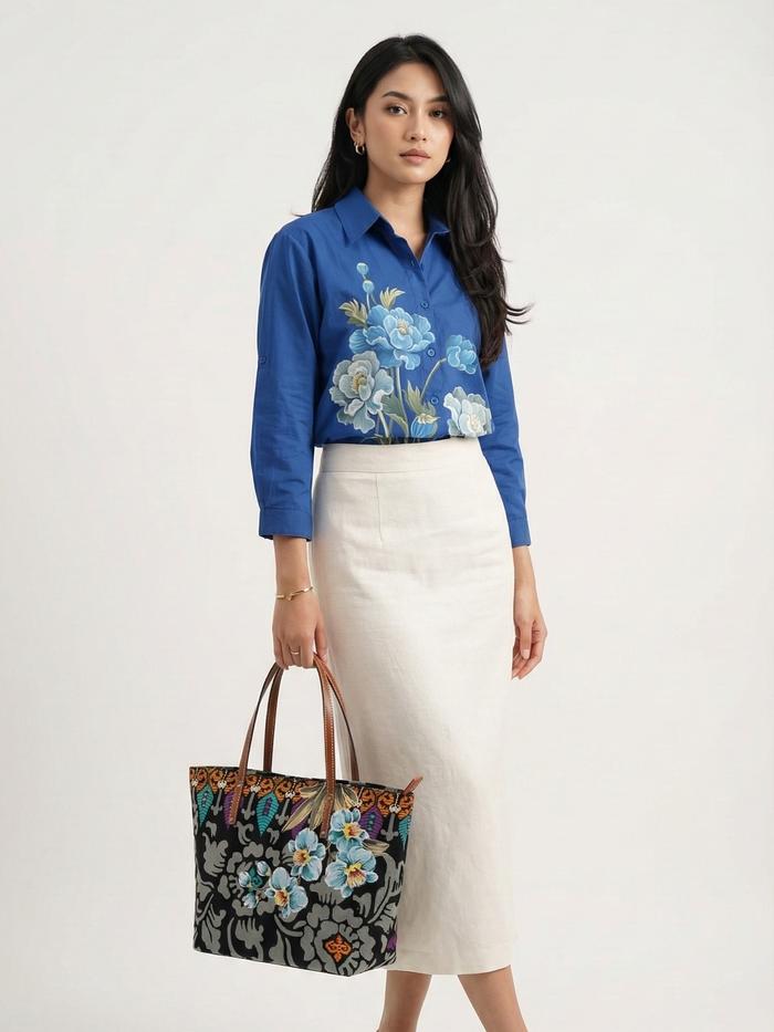 SHAGIDA Tas Lukis Moon Tote Bag Souvenir & Oleh-oleh Khas Bali Bahan Canvas Ukuran 45x18x35 cm Detai