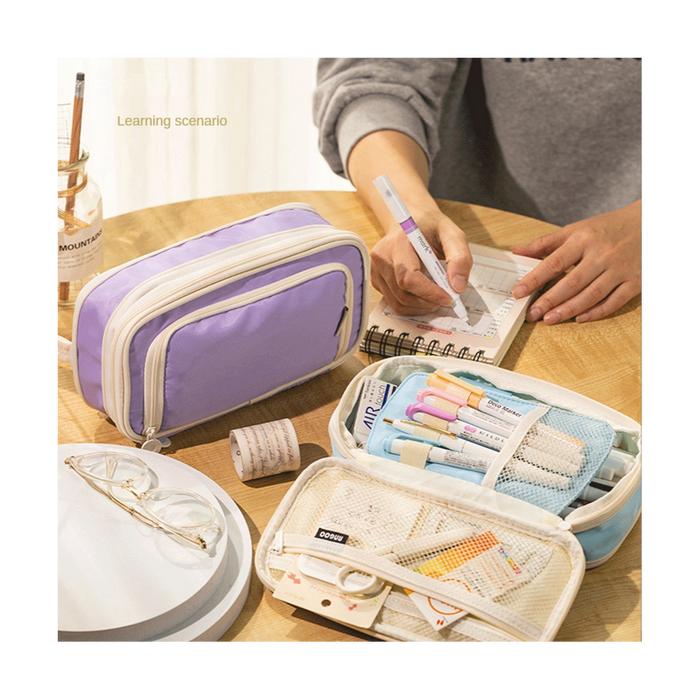 ANGOO Classic Pocket Pen Pencil Case, Fold Canvas Stationery Storage