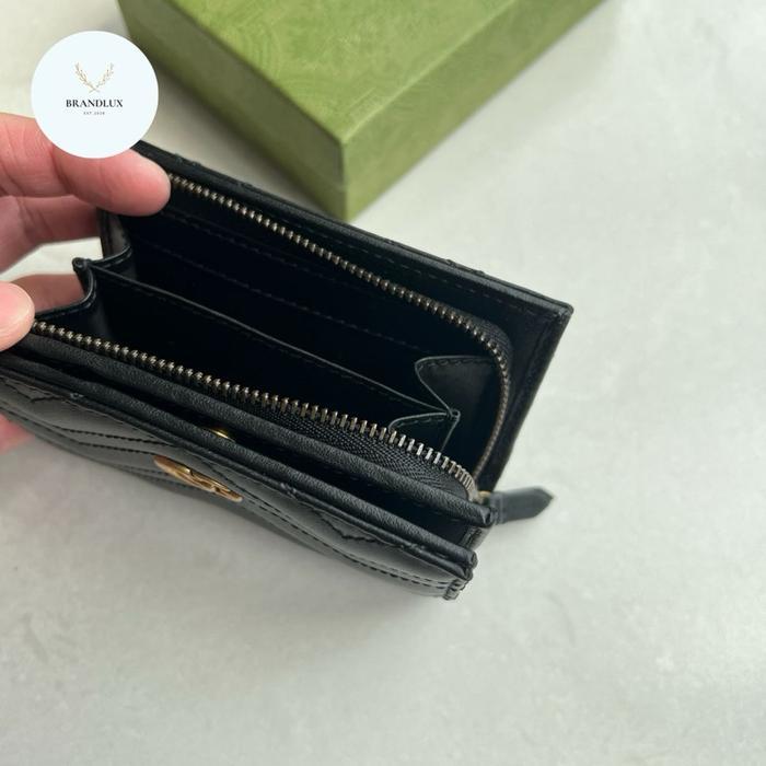 GUCCI GG MARMONT SMALL TWOFOLD WALLET WITH COIN ZIP IN BLACK GHW