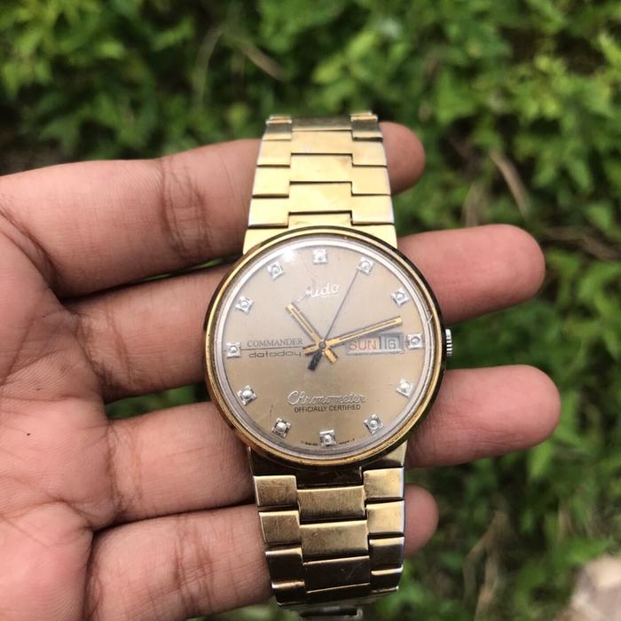 Mido Commander Datoday Chronometer 1970 Automatic Gold Dial 999088  Watch Jam Tangan Vintage otomati