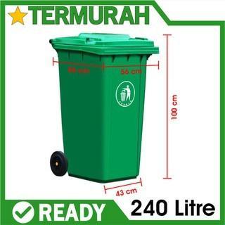 Tempat Tong Sampah Besar Roda Kapasitas 240Liter Fiber Bak Gerobak