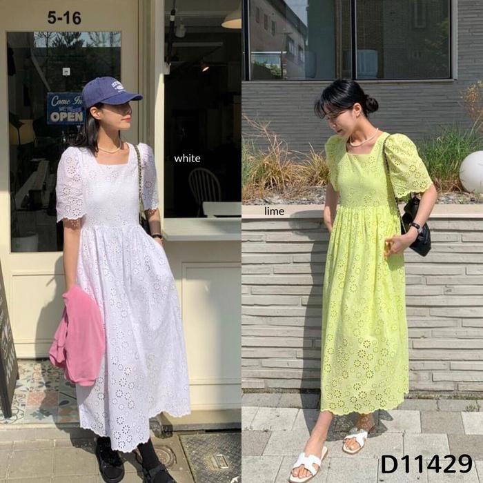 D11429 Angie Casual Eyelet Midi Dress