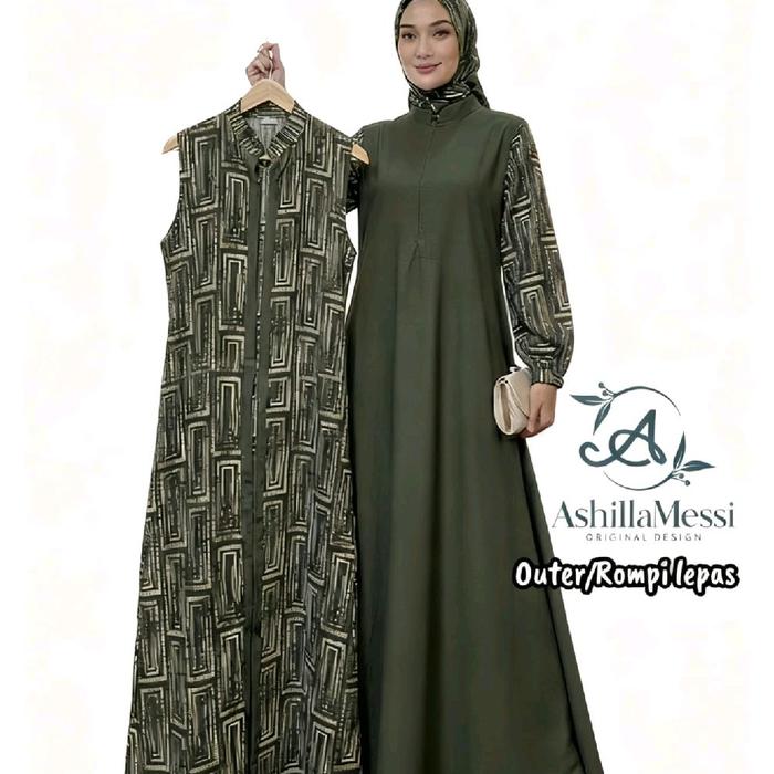 Gamis 2in1 Outer lepas ORI Ashilla Messi Bahan Viscose ukuran Dewasa