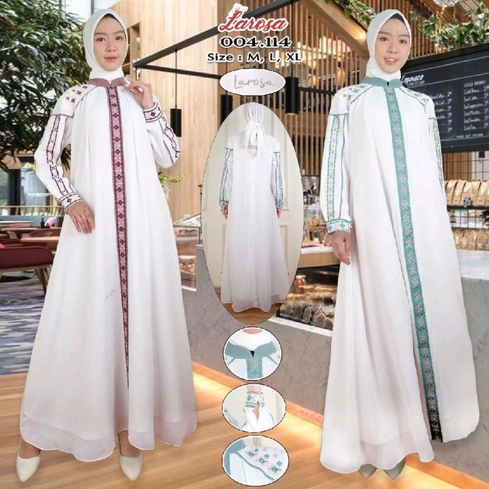 SET GAMIS LAROSA PUTIH ORIGINAL 004.114  /  GAMIS ABAYA BORDIR + HIJAB by LAROSA BUSANA  / DRESS GAM