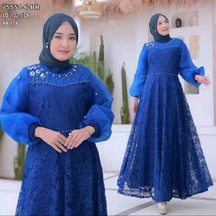CINDY - GAMIS BRUKAT IMPORT PREMIUM WARNA BIRU ELEKTRIK ELECTRIC BCA BENHUR BIREL LEBARAN SERAGAMAN 