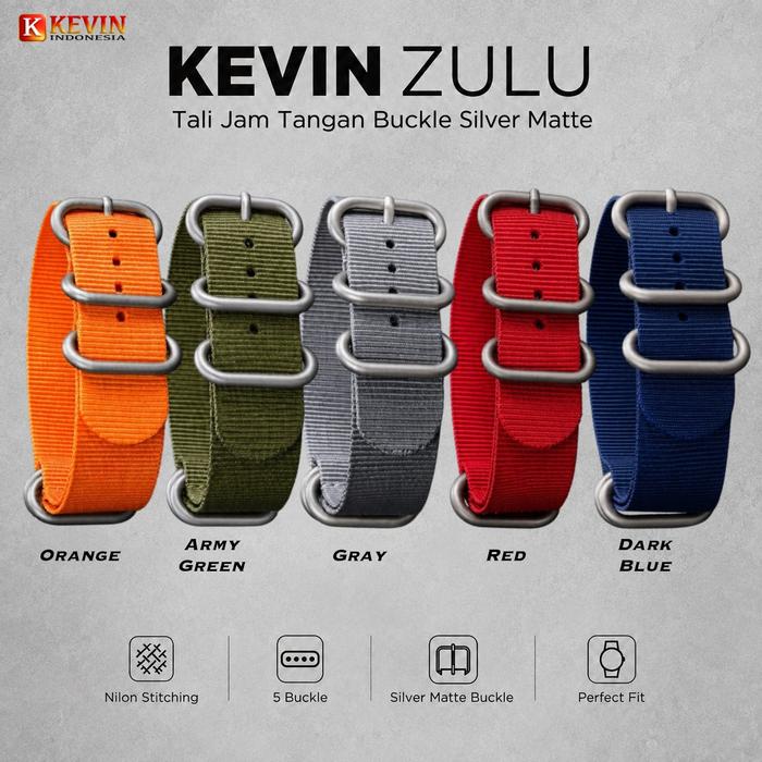 KEVIN ZULU Tali Strap Jam Tangan Kompatibel Seiko 24mm Silver Matte Metal Buckle