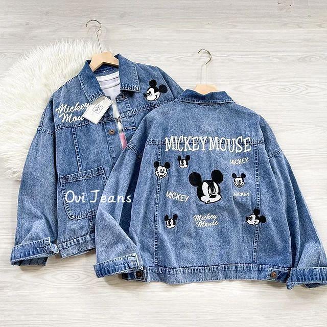Jaket jeans wanita oversize - Bordir Mickey Mouse Terbaru - Jaket Jeans Premium Quality