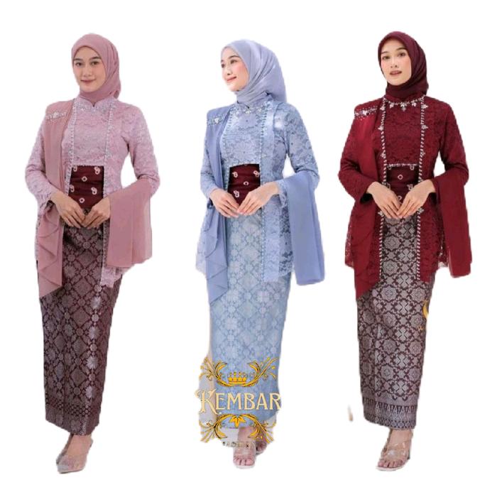 Set Kebaya Laksmi Brokat Katun Prada Tunangan Kondangan Wisuda Dress Kain Cantik Batik Baju Panjang 