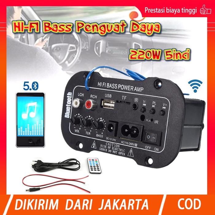 (Pengiriman 24 Jam)5inci 12V 24V 220V Amplifier Ampli Mini Board Karaoke Audio Bluetooth USB FM Radi