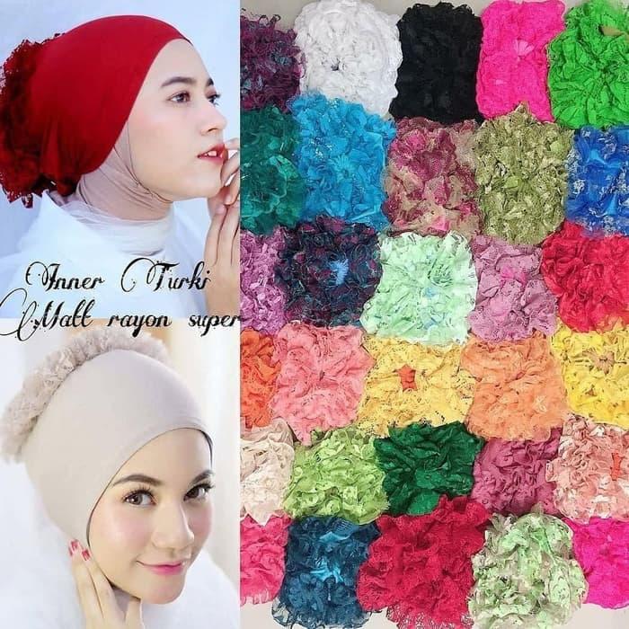 PAKET 10 PCS Ciput Dalaman Jilbab Turki Bahan Kaos Inner Kerudung Konde Renda Brukat Harga Grosir Hi