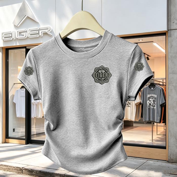 COD EIGER Kaos Wanita Crop Kerut Samping Emblem Vintage Logo Bulat di Dada