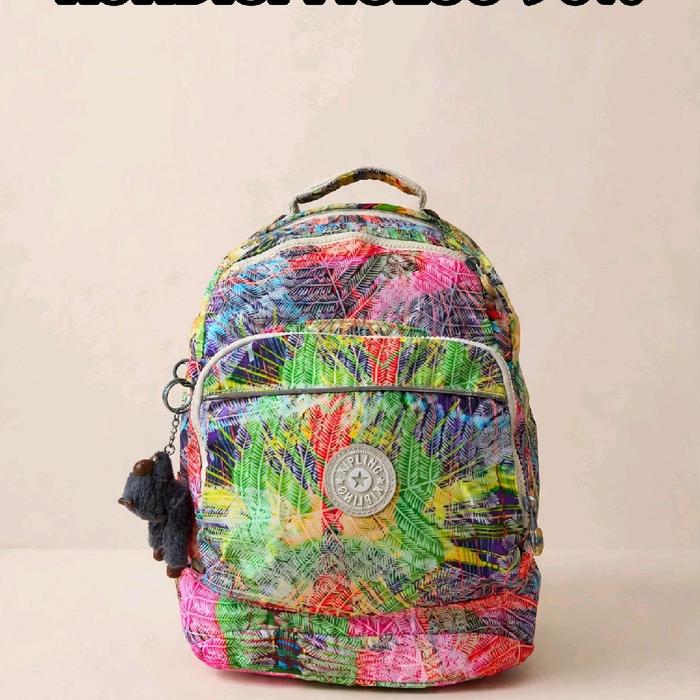 Ransel Kipling Original Second Preloved Motif Feather Colourful