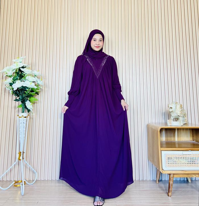 Binar Dress - Gamis Gaun Dress Swarosky Ceruty babydoll Busui Wudhu Friendly by Qudsy Fashion