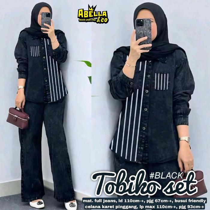 Tobiko setelan jeanswashed denim baju hangout wanita modis 19/1/26