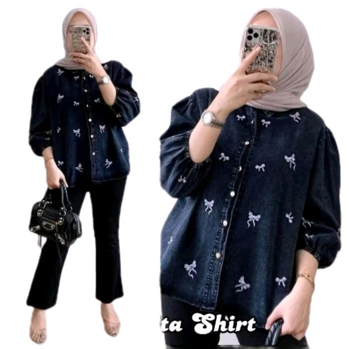 rita blouse jeans bordir Dress wanita muslimah Gamis baju midi muslim gaun lebaran oneset hijab satu
