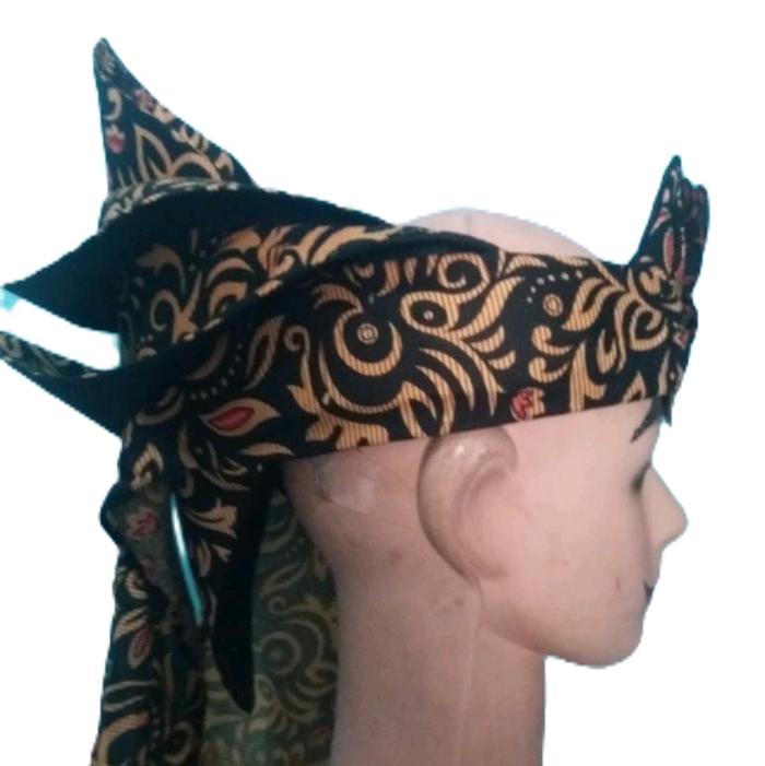 ikat kepala ikat sunda merak ibing  motif bakungan kuning bahan kain katun ukuran 7-9  lingkar kepal