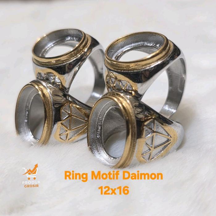 Cincin Emban Titanium Kombinasi Motif Daimon 12x16 - Desain Elegan dan Modern