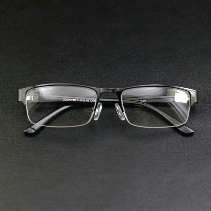 Kacamata Minus Gantung Frame Metal dengan Kaca Besi Pria Wanita - Black Glossy