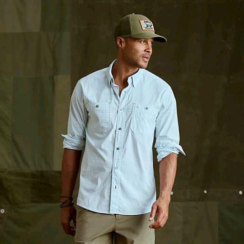 Kemeja Pria Orvis Gingham Lengan Panjang– Biru toska,size XL