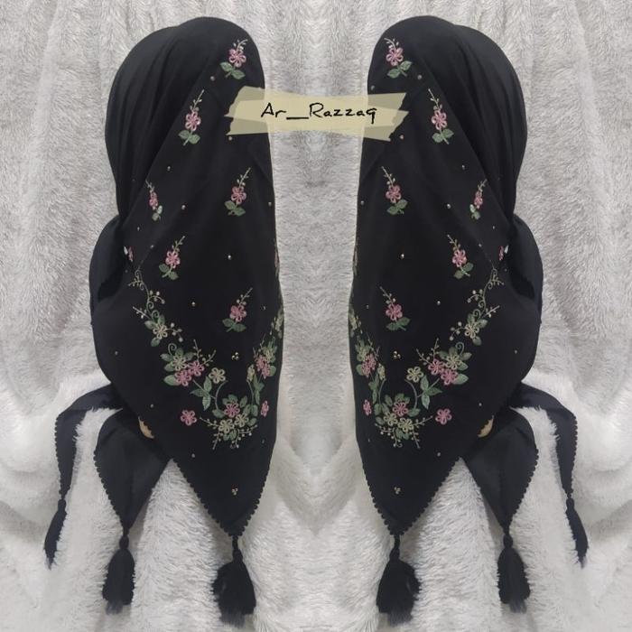 jilbab segi empat bordir cantik,bunga,payet,mewah,murah,bagus,ESKRIM