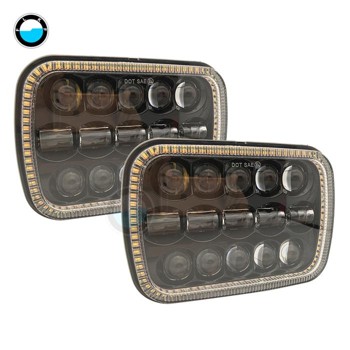 5x7 Led Headlights White Amber Angel Eyes DRL 5x7 7x6 Led Headlights